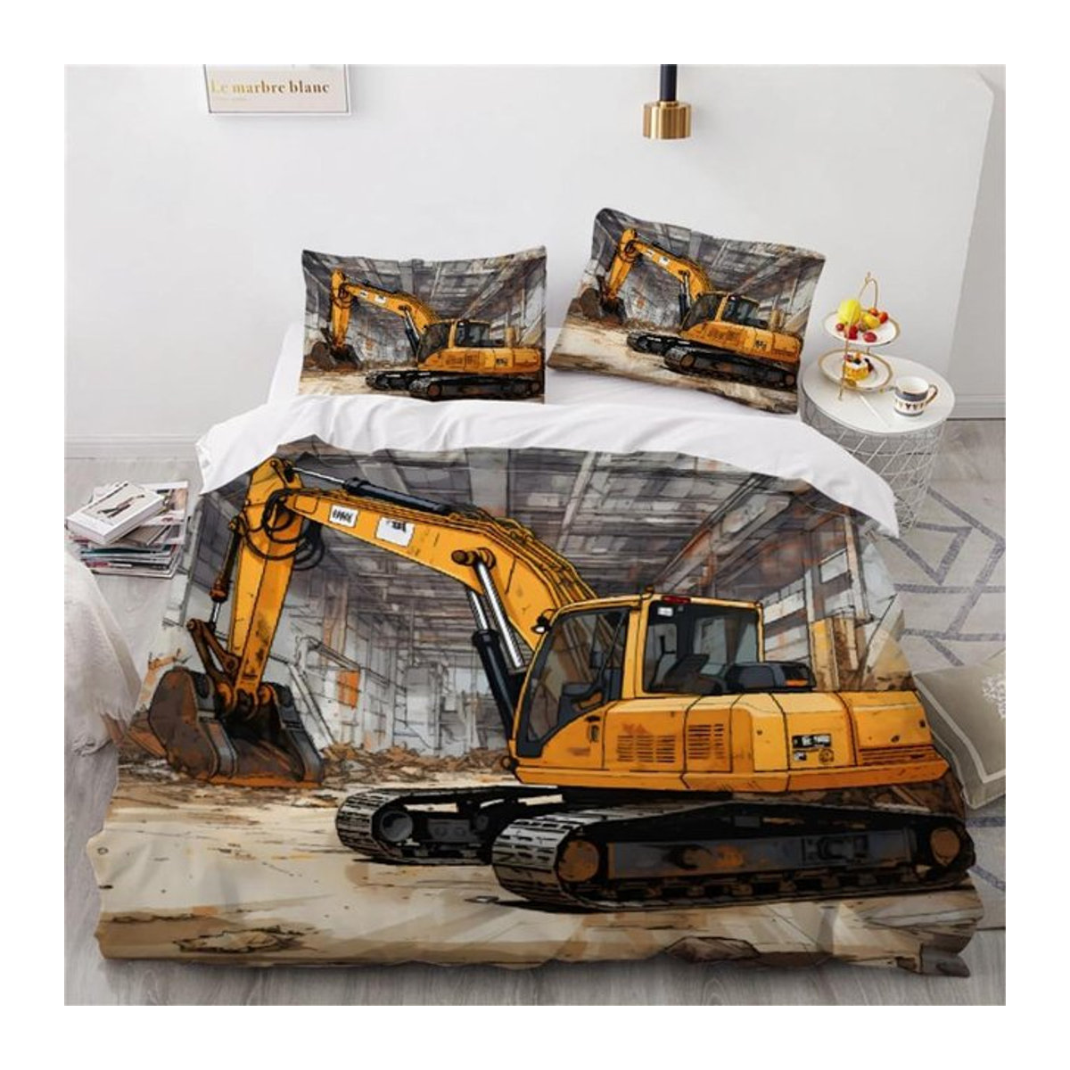 Bettwäsche Set mit Bagger-Motiv für Jungen inklusive Kissenbezug, Größe 135 x 200 cm - Bild 1
