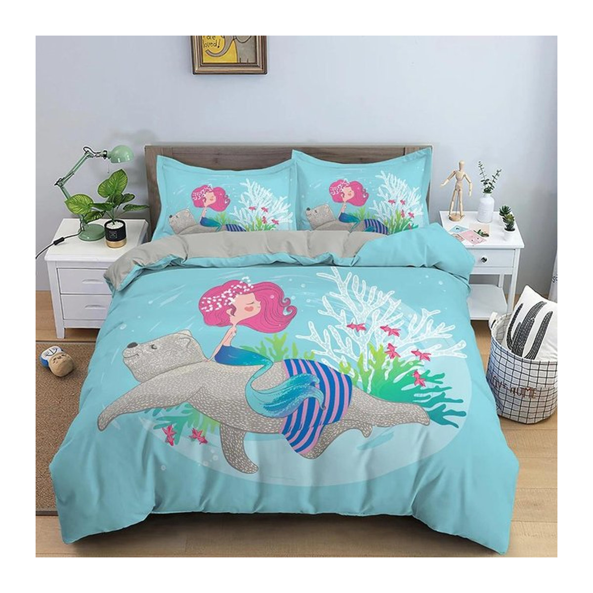Bettwäsche Set mit Cartoon Meerjungfrau Muster von Lodestar in Multicolor, B/H: 135 x 200 cm - Bild 1