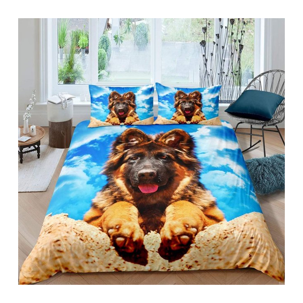 Bettwäsche-Set mit deutschem Schäferhund und Welpen im 3D-Druck für Kinder, Multicolor, B/H: 135 x 200 cm - Bild 1