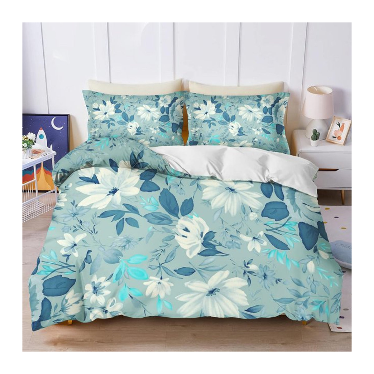 Bettwäsche Set mit floralem Blumenmuster für Erwachsene und Kinder inklusive Kissenbezug und Reißverschluss, Bettbezug B: 203 cm x L: 228 cm und Kissenbezug B: 135 cm x L: 200 cm - Bild 1