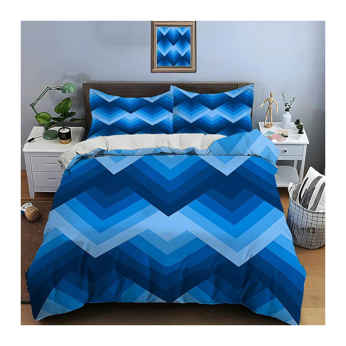 Bettwäsche Set mit geometrischem Design bestehend aus 1 Bettbezug und 2 Kissenbezügen von Monika Chen in EU Single B/H: 135 x 200 cm - Bild 1