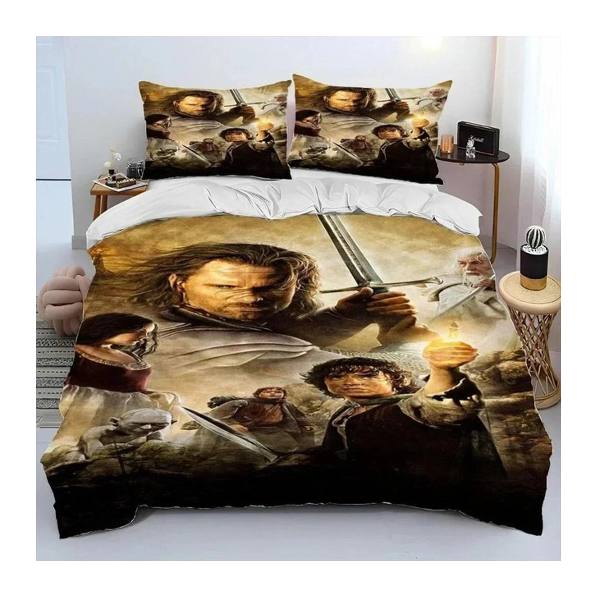 Bettwäsche-Set mit Herr der Ringe und Hobbit 3D-Druck für das Kinderzimmer, bestehend aus Bettdecke, Bettbezug und Kissenbezug, B/B: 180 x 220 cm - Bild 1