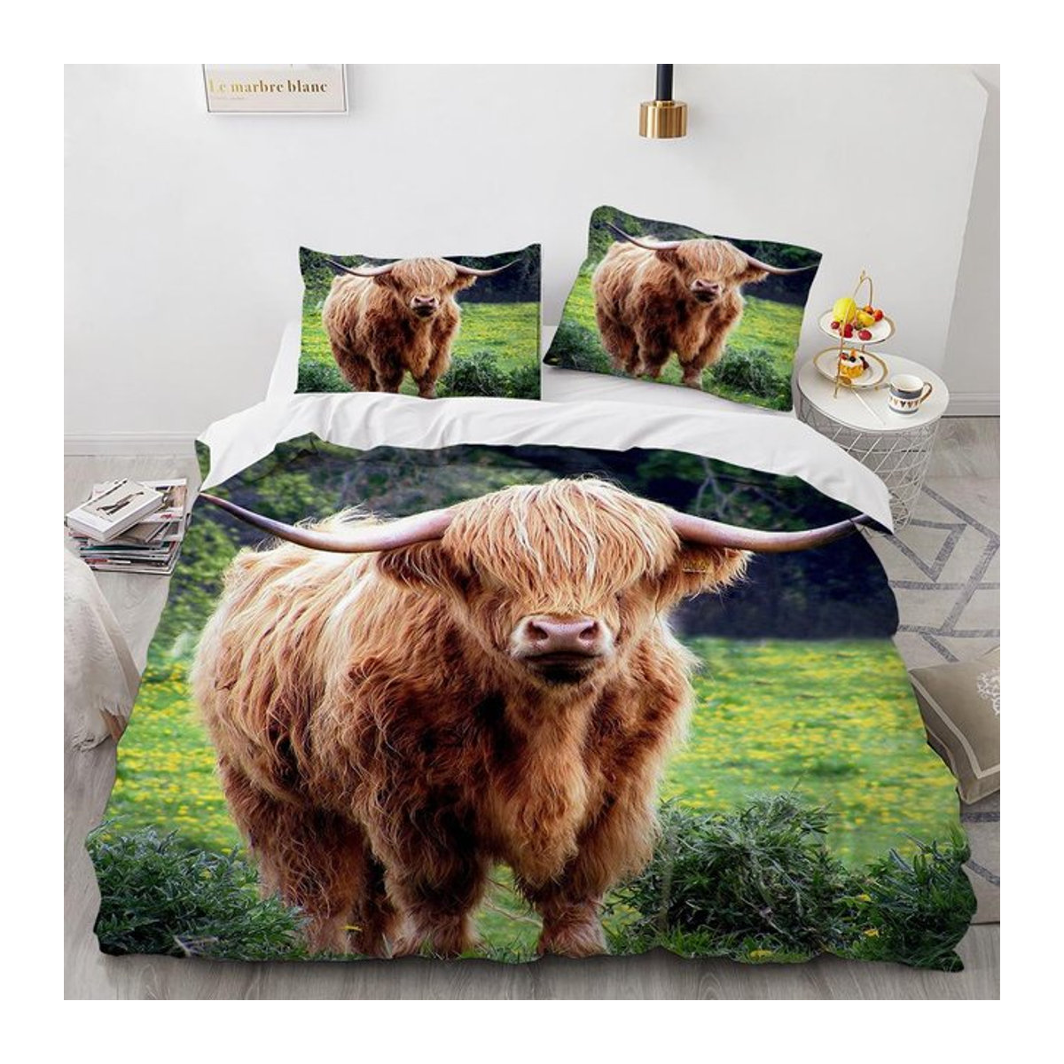 Bettwäsche Set mit Hochlandkuh Motiv für Kinder und Jugendliche, 3-teilig, B/H: 135 x 200 cm - Bild 1