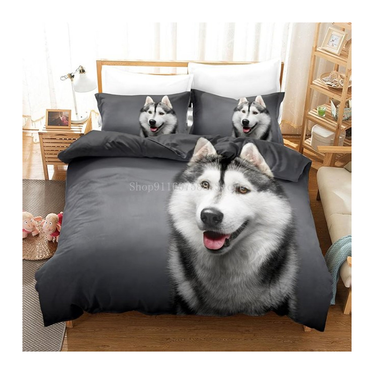 Bettwäsche Set mit Husky Hundemotiv von AU Double für Erwachsene und Kinder, B/B: 180 x 210 cm - Bild 1