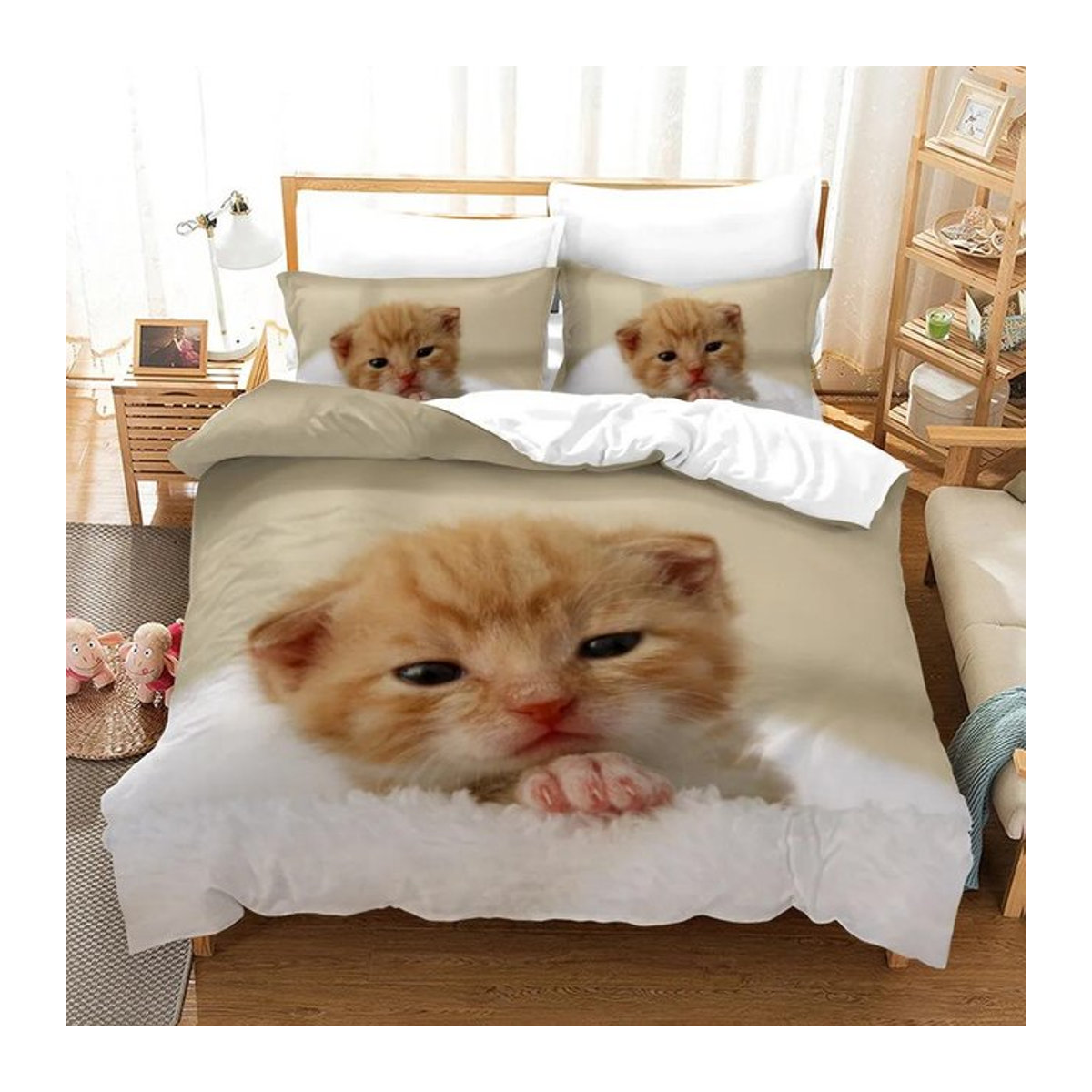 Bettwäsche-Set mit Katzenmotiv für Katzenliebhaber inklusive Kissenbezügen, Single Bettbezug 135 x 200 cm - Bild 1