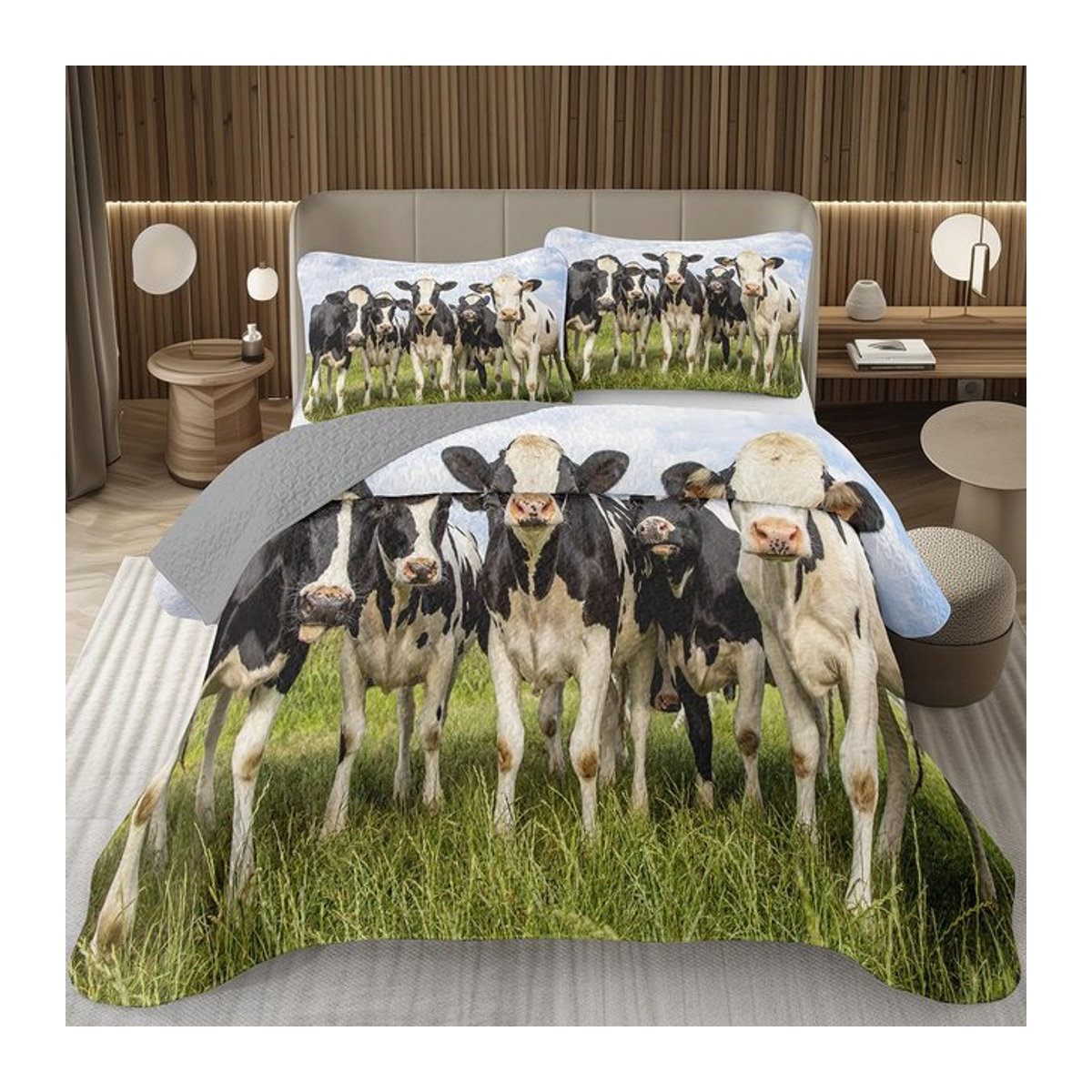 Bettwäsche Set mit Milchkühe Motiv für Kinder und Teenager, Bauernhof Design, 3-teilig, B/H: 135 x 200 cm - Bild 1