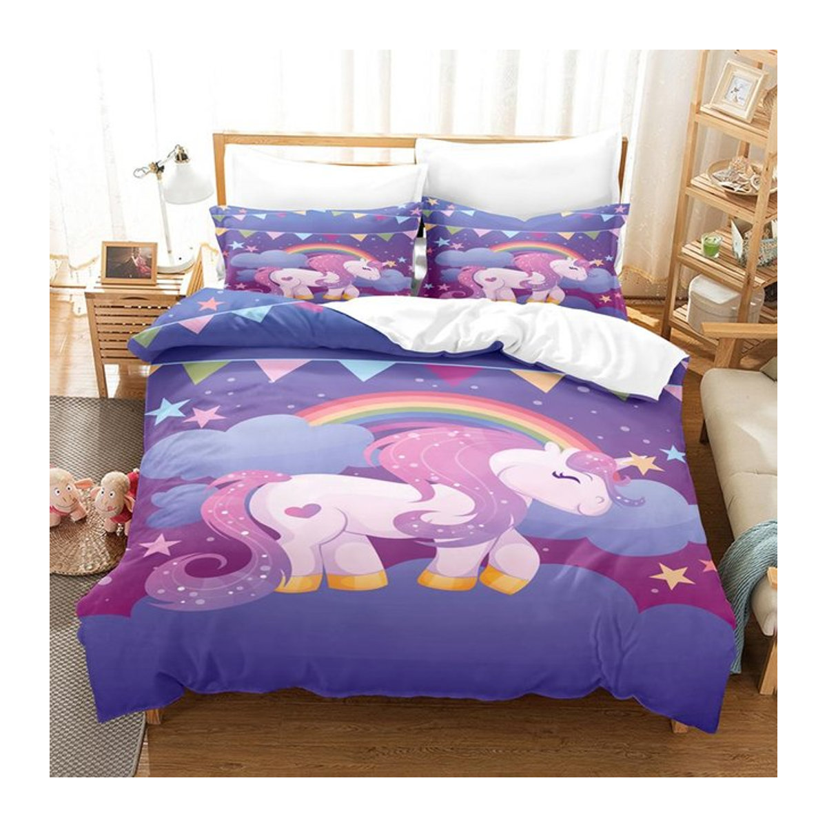 Bettwäsche Set mit Regenbogen Pferd und Einhorn Motiv in Rosa von Lodestar, B/H: 135 x 200 cm - Bild 1