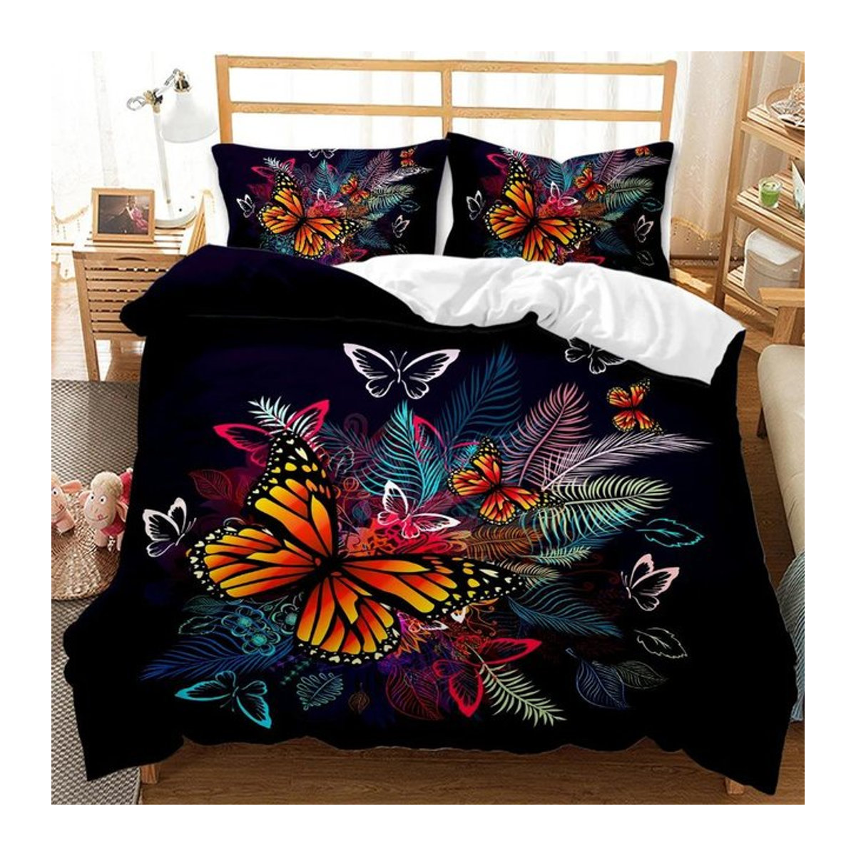 Bettwäsche Set mit Schmetterling-Motiv in Blau und Gold, 2-teiliges Polyester-Bettbezug Set mit Reißverschluss, Größe 135 x 200 cm - Bild 1