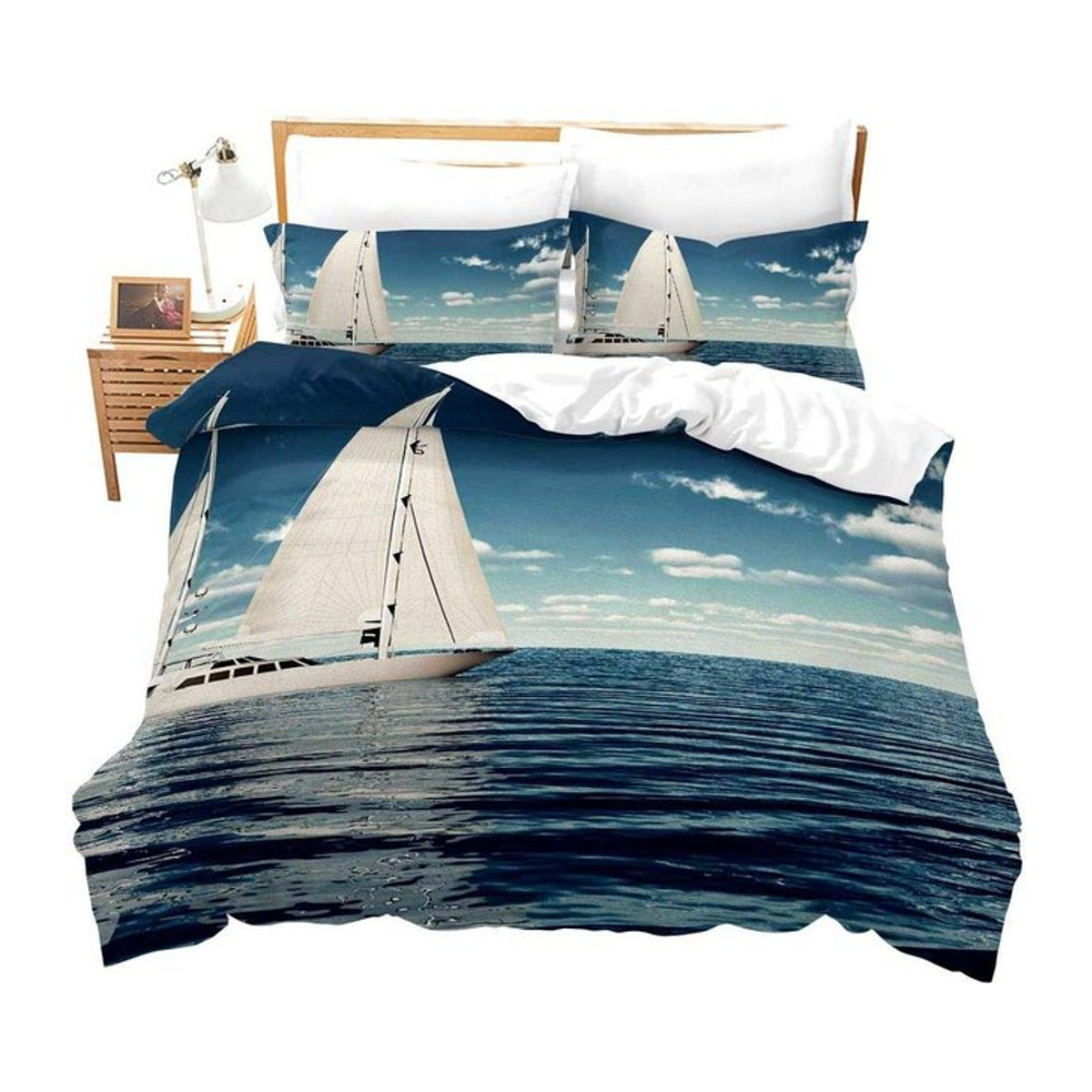 Bettwäsche Set mit Segelschiff Muster im 3D-Druck aus Polyester, B/H: 135 x 200 cm - Bild 1