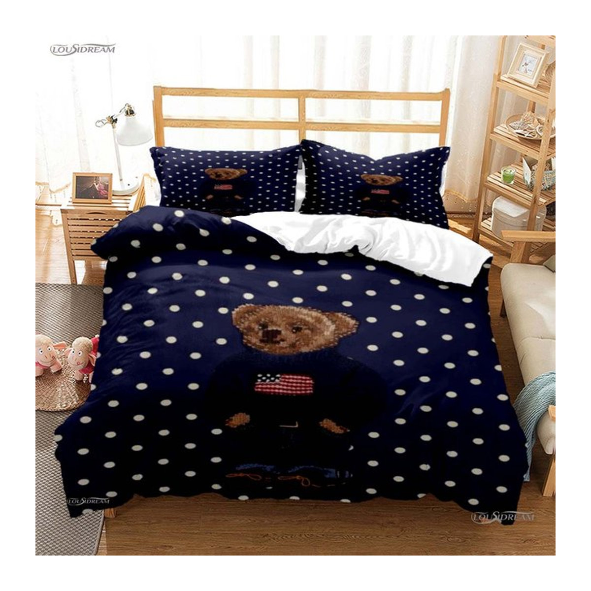 Bettwäsche-Set Modischer Bär Casal mit Steppdecke und Kissenbezügen, weich, EU Single, Breite: 135 cm, Länge: 200 cm - Bild 1