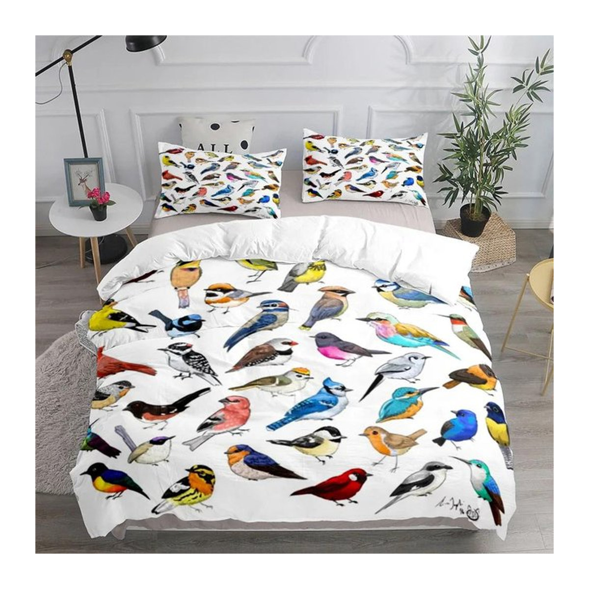Bettwäsche-Set Monika Chen mit Blumen und Vögeln, Multicolor, 3-teilig, B/H: 135 x 200 cm - Bild 1