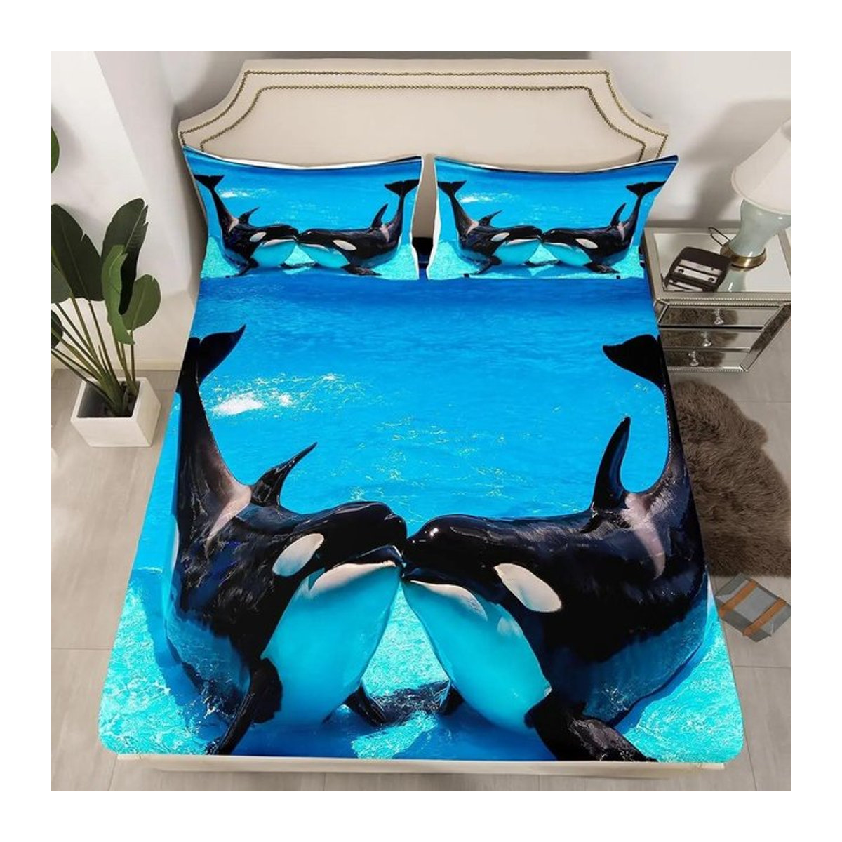 Bettwäsche Set Nautisches Segeln und Wal von Jessica Chen, Blau, 3-teilig, B/H: 135 x 200 cm - Bild 1
