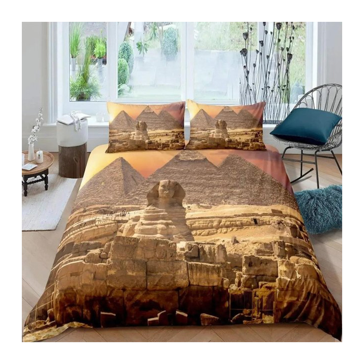 Bettwäsche Set Pharao mit 3D Altägypten Pyramiden Design, Deckenbezug und Kissenbezüge, Full Queen Size, 173 x 233 cm (70 x 133 cm) - Bild 1