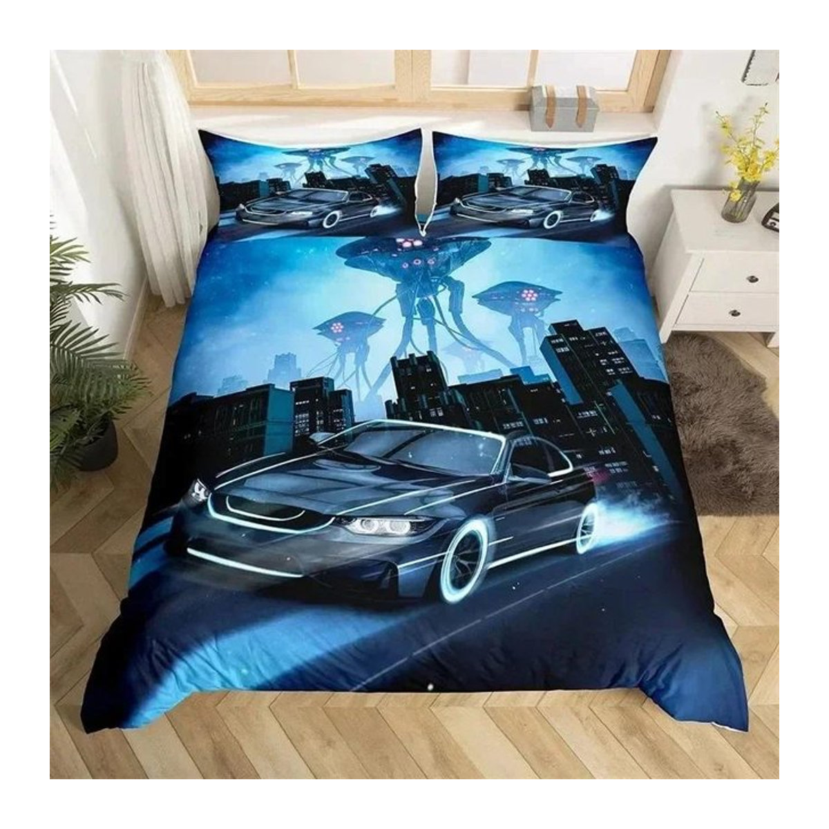 Bettwäsche-Set Rennwagen-Extremsportspiel mit Kissenbezug und Reißverschluss für das Kinderzimmer, Größe: 70 x 133 cm - Bild 1