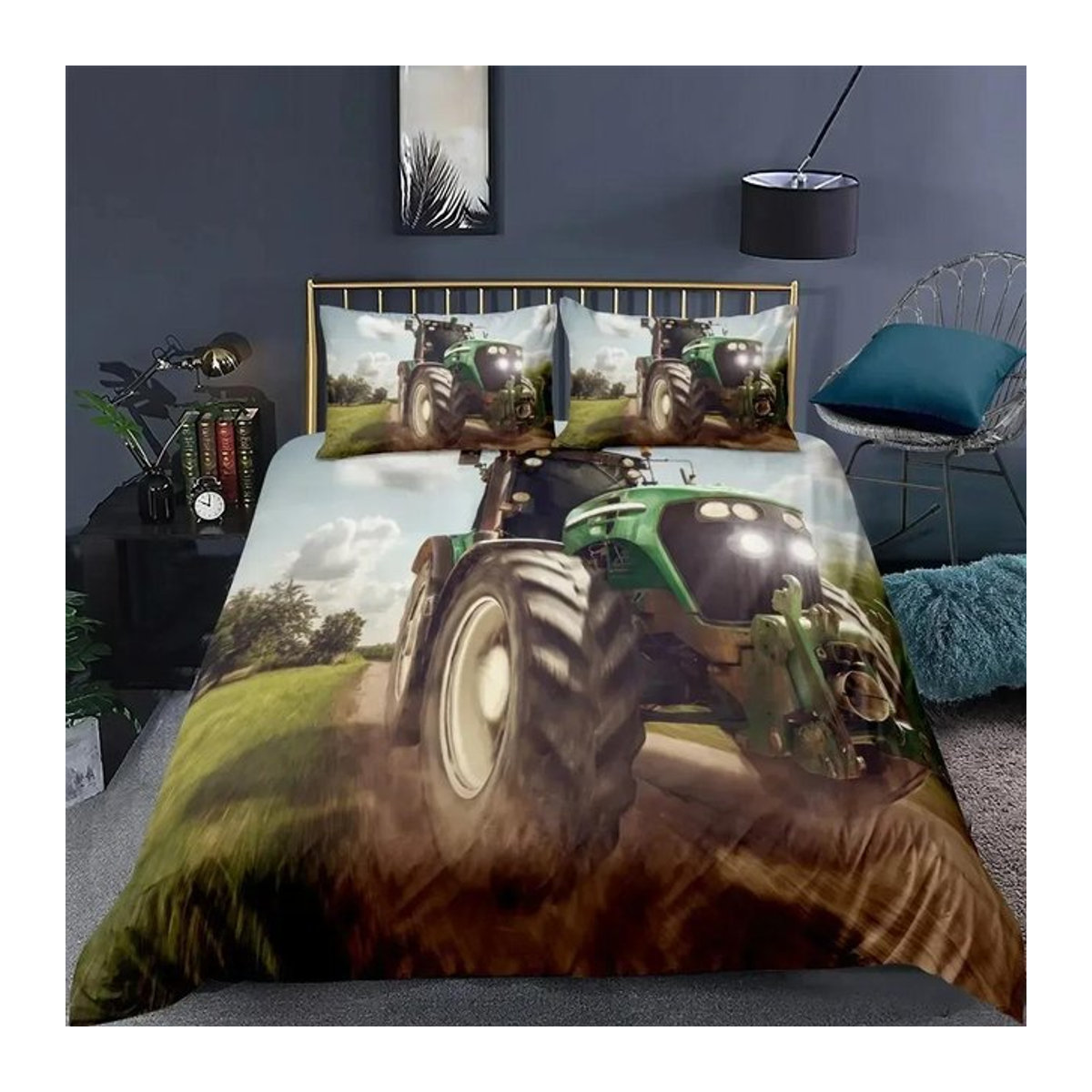 Bettwäsche Set Retro Traktor mit Reißverschluss aus Polyester, 2-teilig, Breite: 133 cm, Höhe: 70 cm - Bild 1