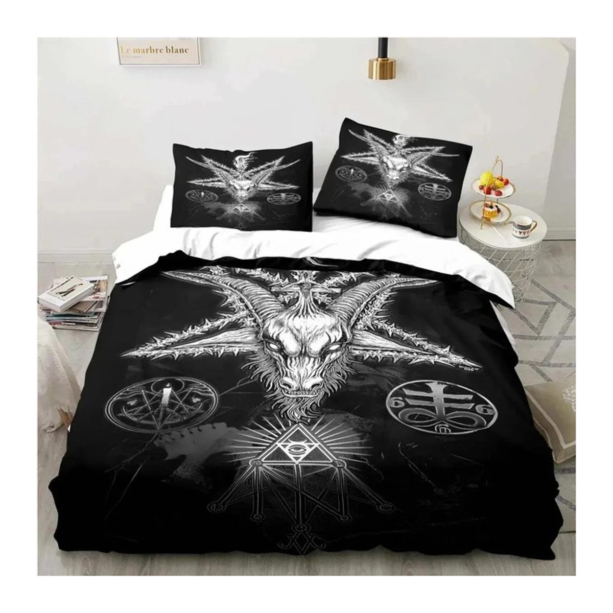 Bettwäsche Set Satan Teufel Design in Schwarz für Einzelbetten, 3-teilig, B/H: 135 x 200 cm - Bild 1