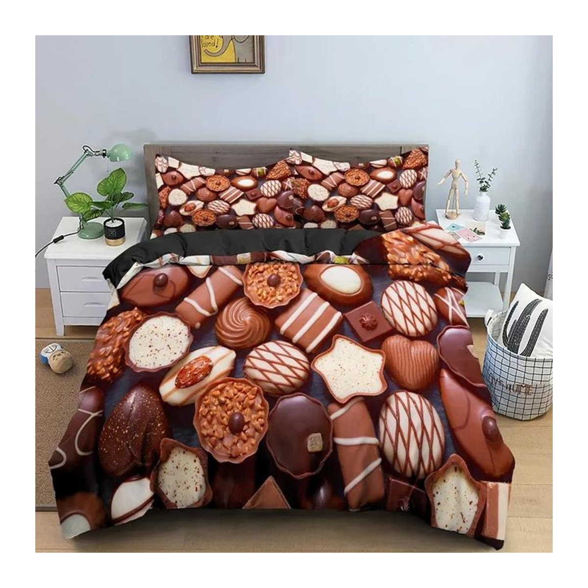Bettwäsche Set Schokoladen Dessert Motiv mit Reißverschluss, Multicolor, B/H: 135 x 200 cm - Bild 1