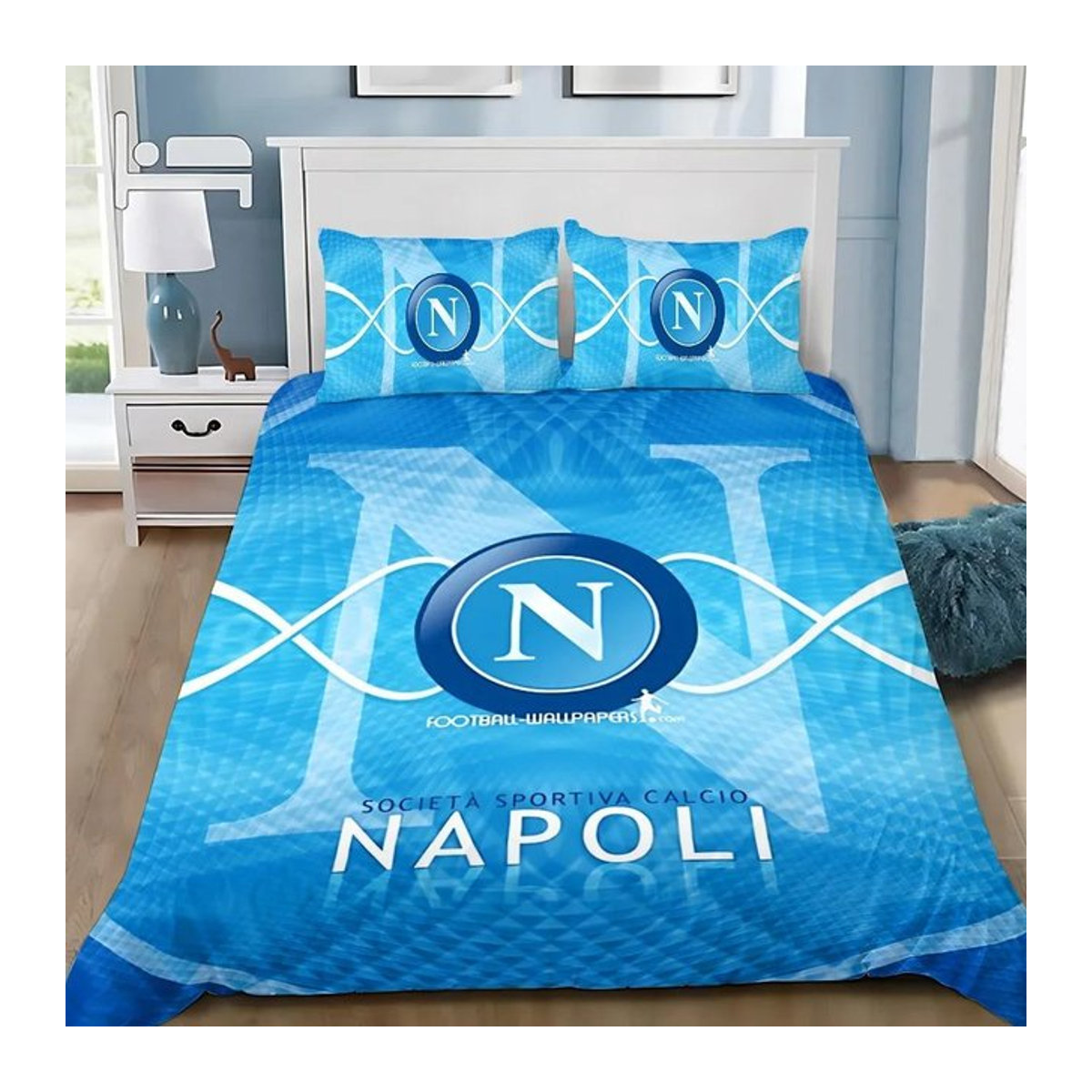 Bettwäsche-Set SSC Neapel mit Fußballclub Logo in Blau, 2-teilig oder 3-teilig, Bettbezug mit Reißverschluss, B: 100 cm, L: 135 cm - Bild 1