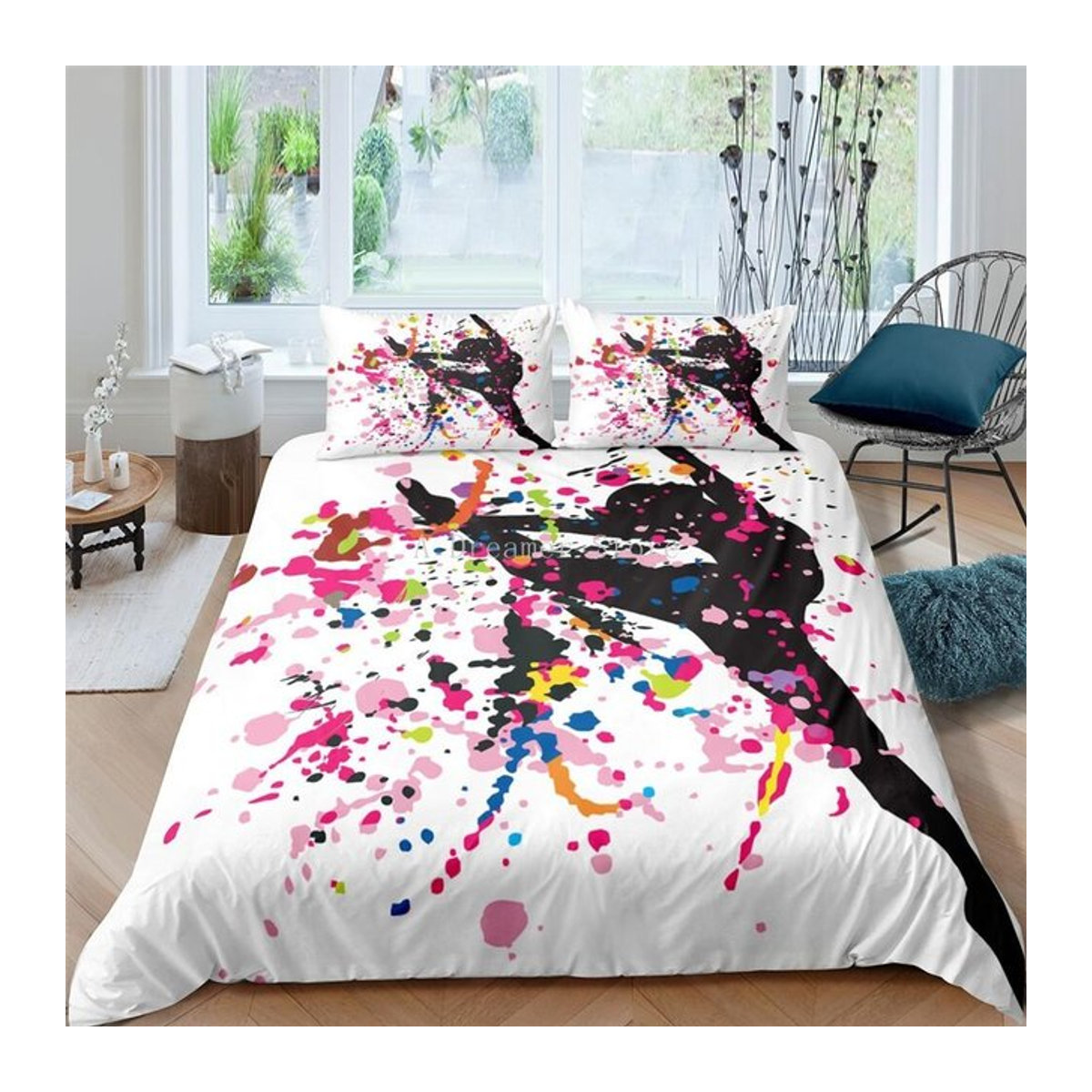 Bettwäsche Set Tanzendes Mädchen Graffiti Design in Multicolor mit Reißverschluss, Größe: 173 x 218 cm - Bild 1