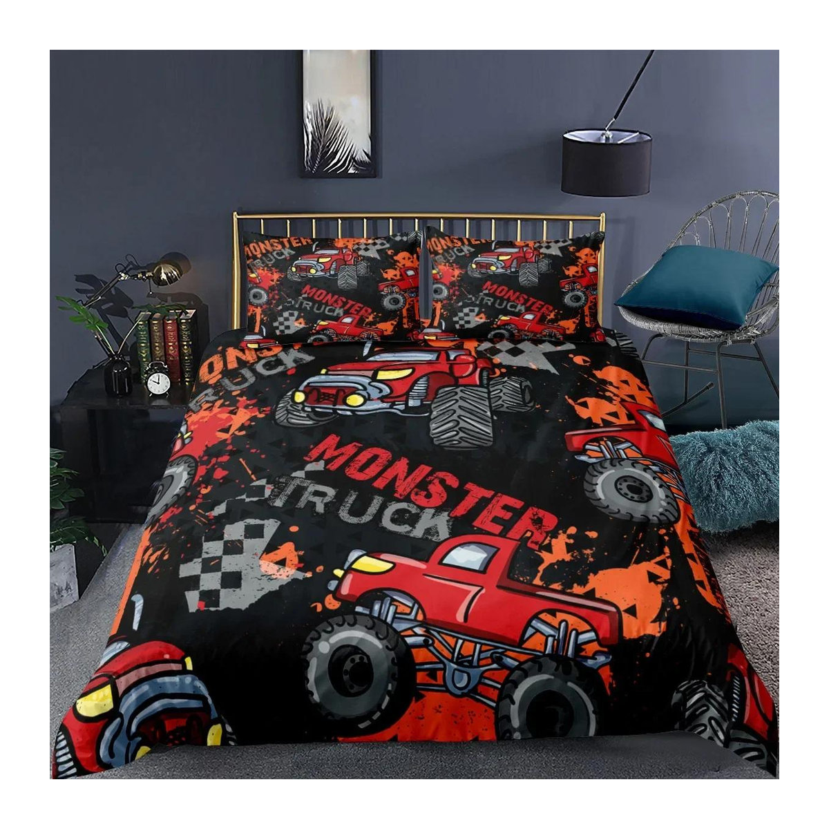 Bettwäsche-Set Traktor Monster Truck mit Bettdecke und Kissenbezug Multicolor, Größe: 180 x 210 cm - Bild 1