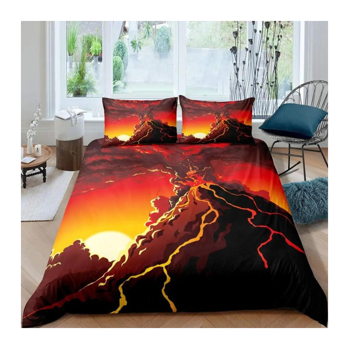 Bettwäsche-Set Vulkan Königin Ausbruch mit Lava-Design aus Polyester, 2-teilig, Breite: 133 cm, Länge: 200 cm - Bild 1