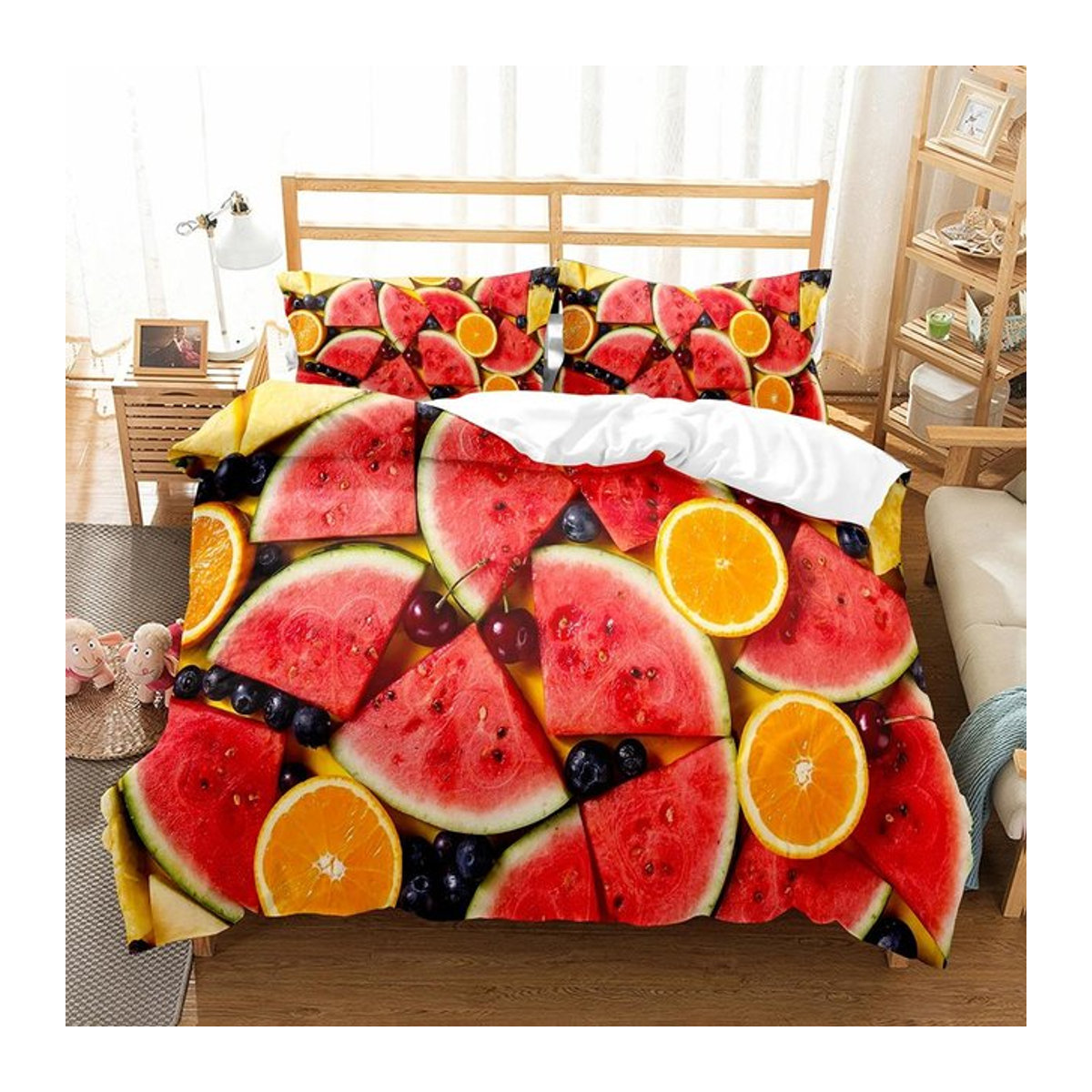Bettwäsche Set Wassermelone Sommer Thema Früchte Muster für Kinder mit Reißverschluss B/H: 135 x 200 cm - Bild 1