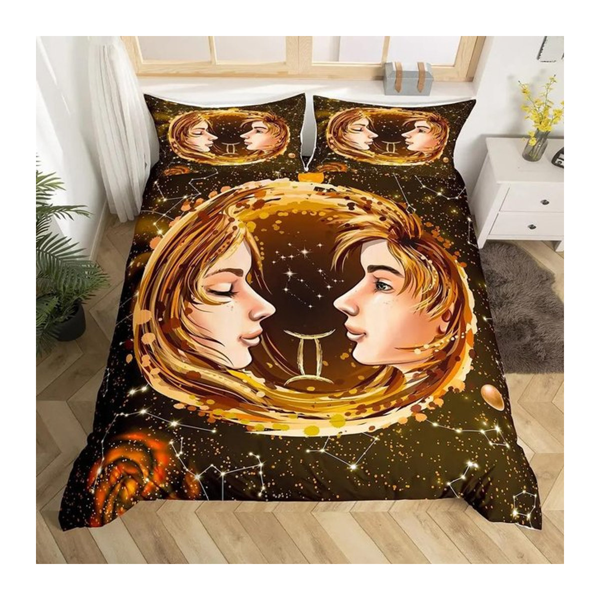 Bettwäsche-Set Zwölf Sternbilder Galaxie Batik mit Sternenhimmel und Weltraum-Motiv für Einzelbetten, B/H: 135 x 200 cm - Bild 1