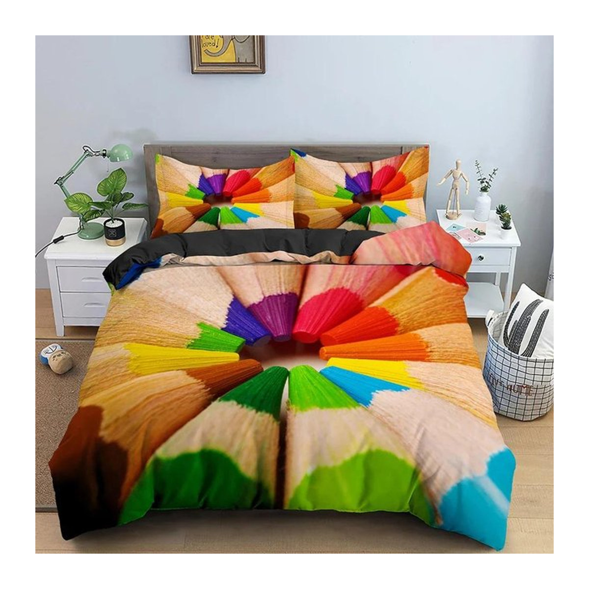 Bettwäscheset aus Mikrofaser von Lodestar mit geometrischem Linienmuster in Bunt, Bettbezug mit Reißverschluss, B/H: 135 x 200 cm - Bild 1