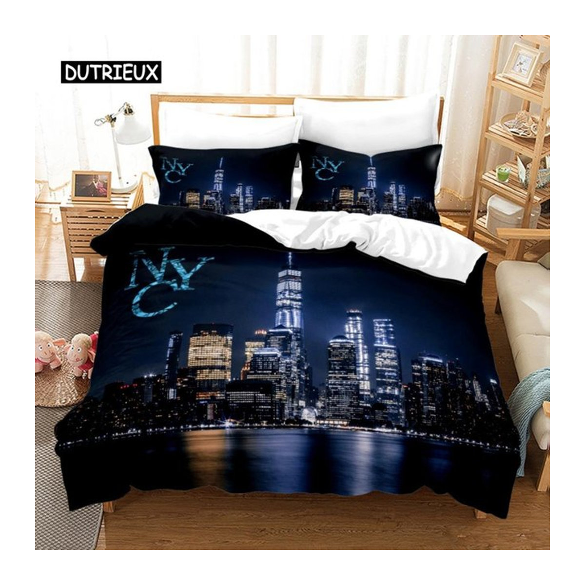 Bettwäscheset Binchi Outdoor Product mit New York City Nachtansicht in Blau, 3-teilig, B/H: 150 x 200 cm - Bild 1
