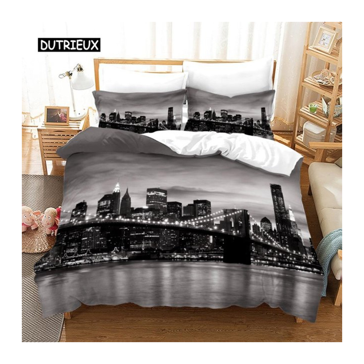 Bettwäscheset Binchi Outdoor Product mit New York City Nachtansicht in Grau, B/H: 135 x 200 cm - Bild 1