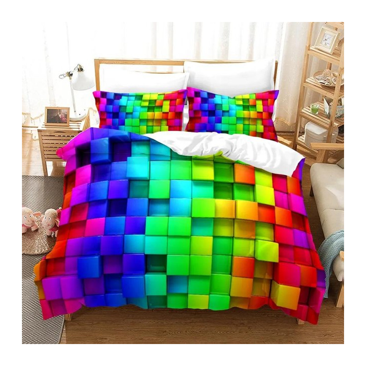 Bettwäscheset Bunte Blöcke von Lodestar in Orange und Blau, Polyester Bettbezug mit Reißverschluss für Kinder, B/H: 135 x 200 cm - Bild 1