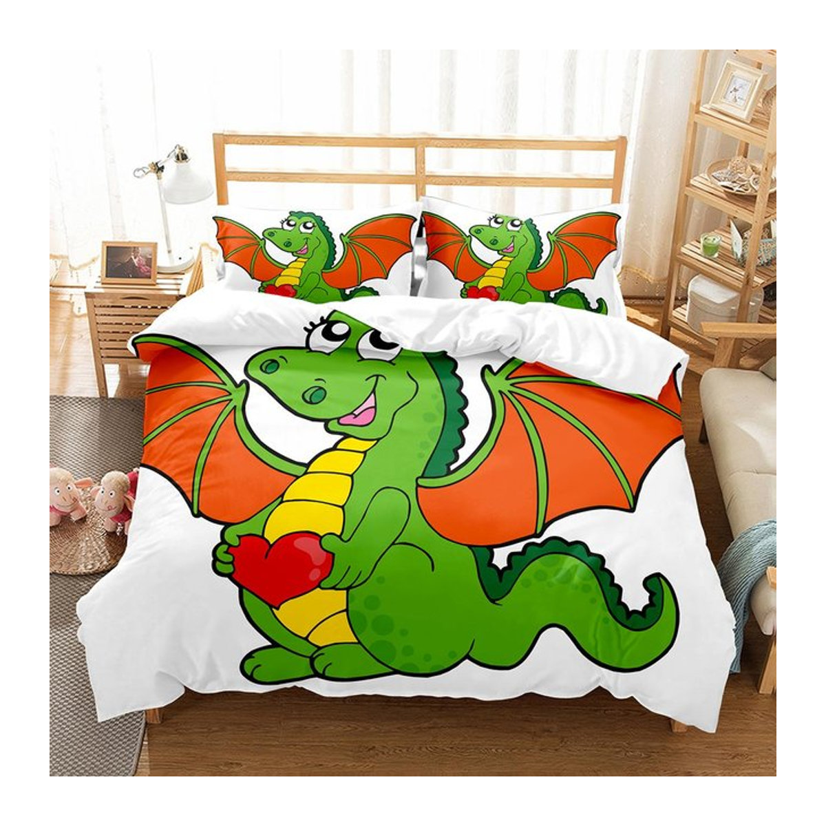 Bettwäscheset Cartoon Drachenkönigin für Kinder und Jungen, mehrfarbig, B/H: 135 x 200 cm - Bild 1