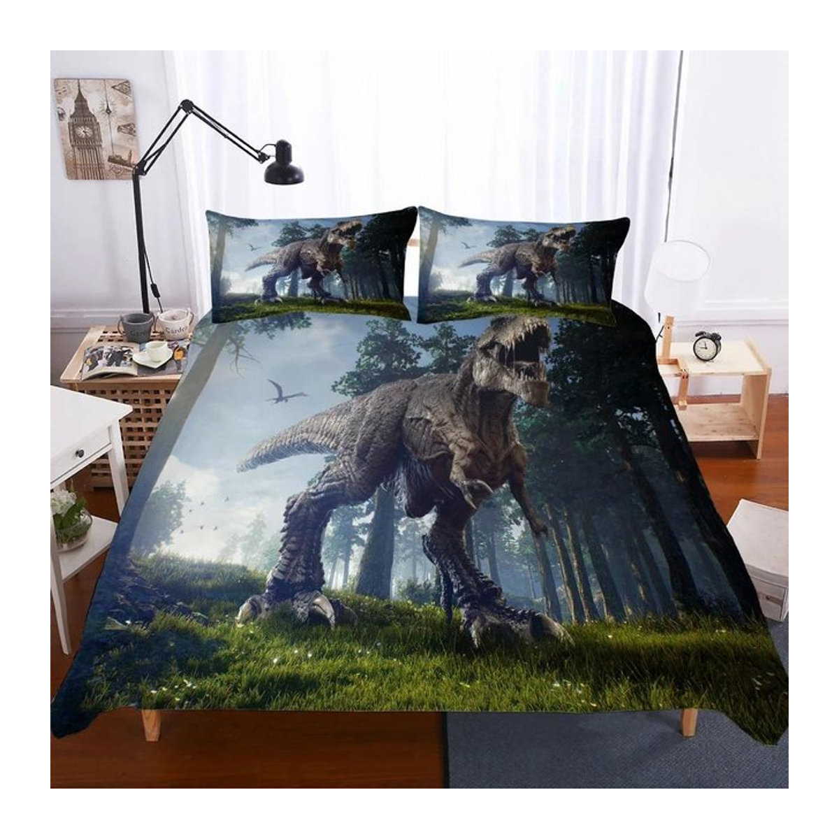 Bettwäscheset Dinosaurier aus Baumwolle für Einzelbetten, 3-teilig, B/H: 150 x 200 cm - Bild 1
