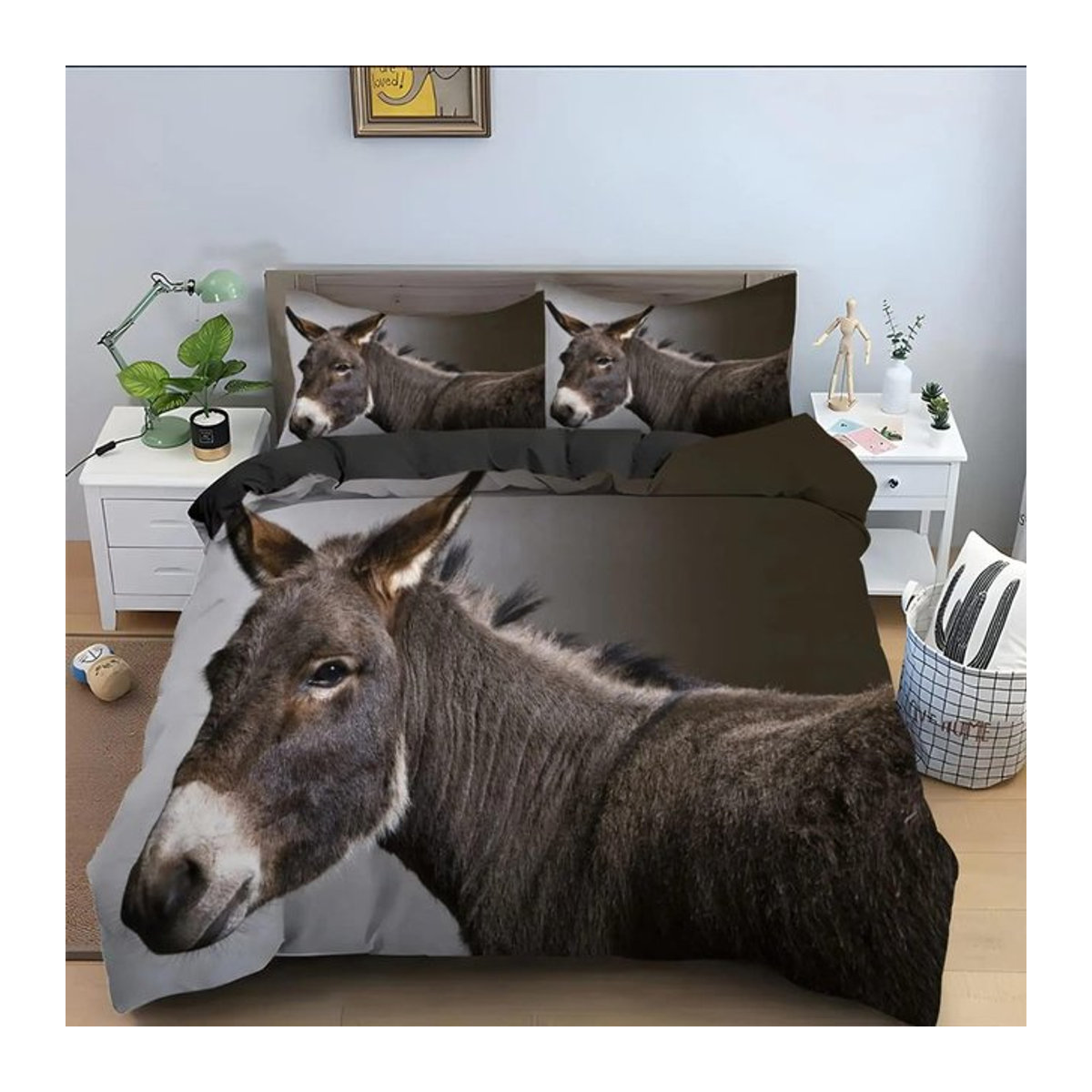 Bettwäscheset Esel Königin mit Cartoon-Esel und Sonnenblumen Design, 3-teiliges Polyester-Bettbezug-Set für EU Single, B/H: 135 x 200 cm - Bild 1