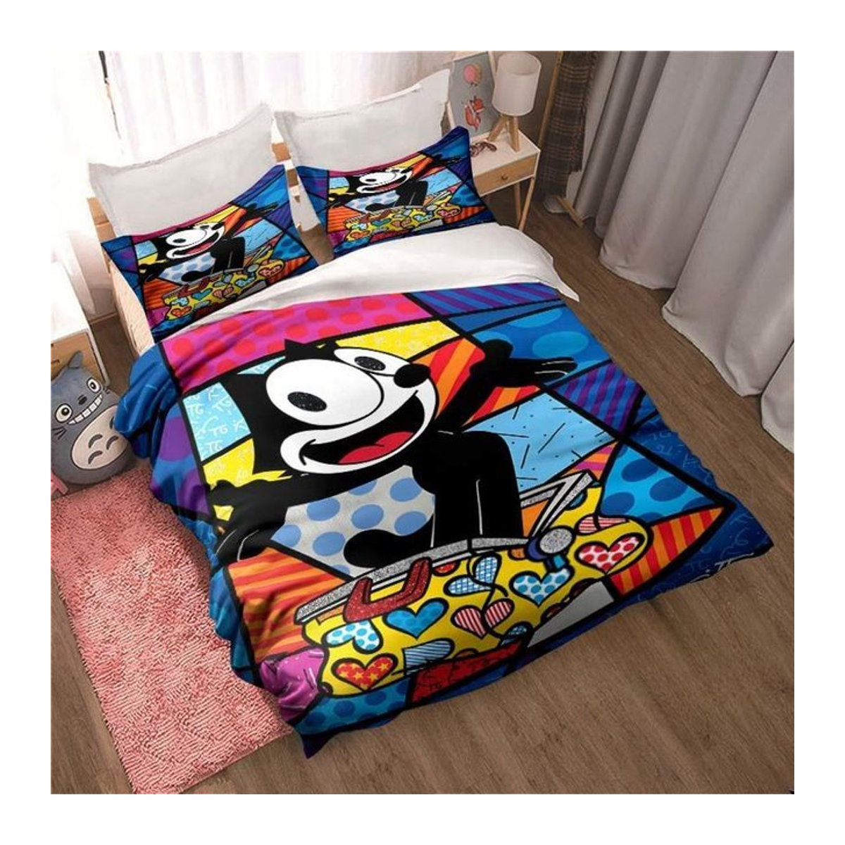 Bettwäscheset Felix Katze mit 3D-Druck in Multicolor, 3-teiliges Set bestehend aus Bettdeckenbezug und Kissenbezügen, Breite: 135 cm, Länge: 200 cm - Bild 1