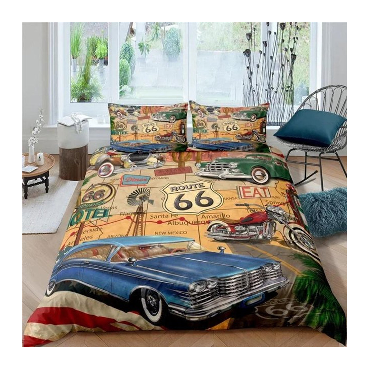 Bettwäscheset Home Living Luxus Route 66 mit Bettbezug und 2 Kissenbezügen, Dekoration für Kinder Schlafzimmer, B/H: 133 x 70 cm - Bild 1