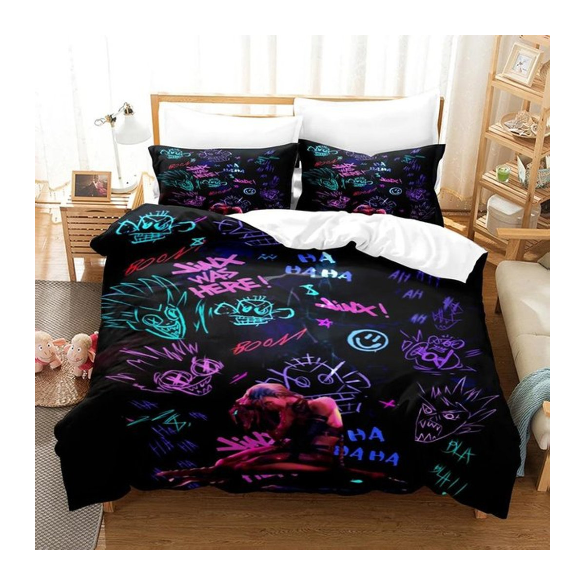 Bettwäscheset League of Legends Jinx Arcane Motiv in Multicolor mit Reißverschluss, B/H: 135 x 200 cm - Bild 1