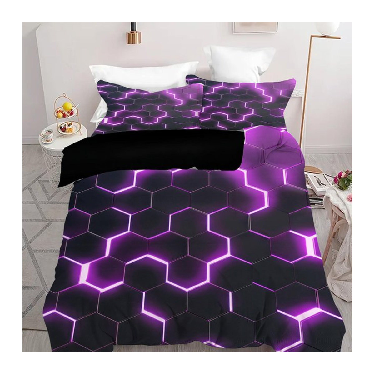 Bettwäscheset mit 3D-Gitter-Effekt aus Polyester, Single Bettbezug und Kissenbezüge, B/H: 135 x 200 cm - Bild 1