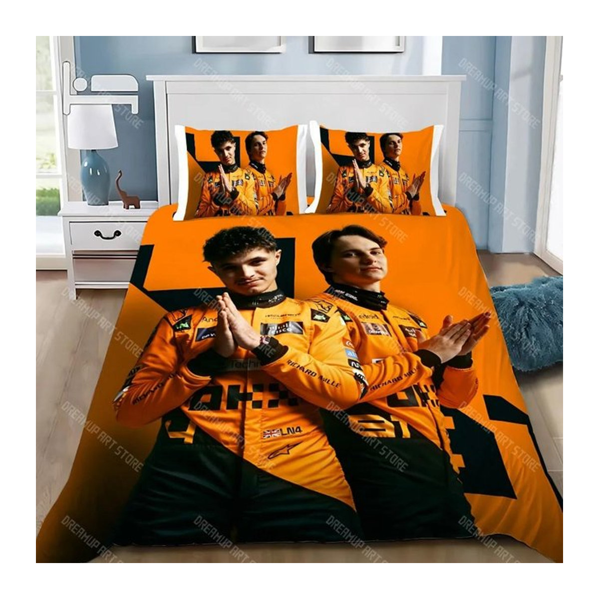 Bettwäscheset mit Bettbezug und Kissenbezug F1 Lando Norris Design für Kinder und Erwachsene, US King Größe, B: 264 cm x L: 228 cm - Bild 1