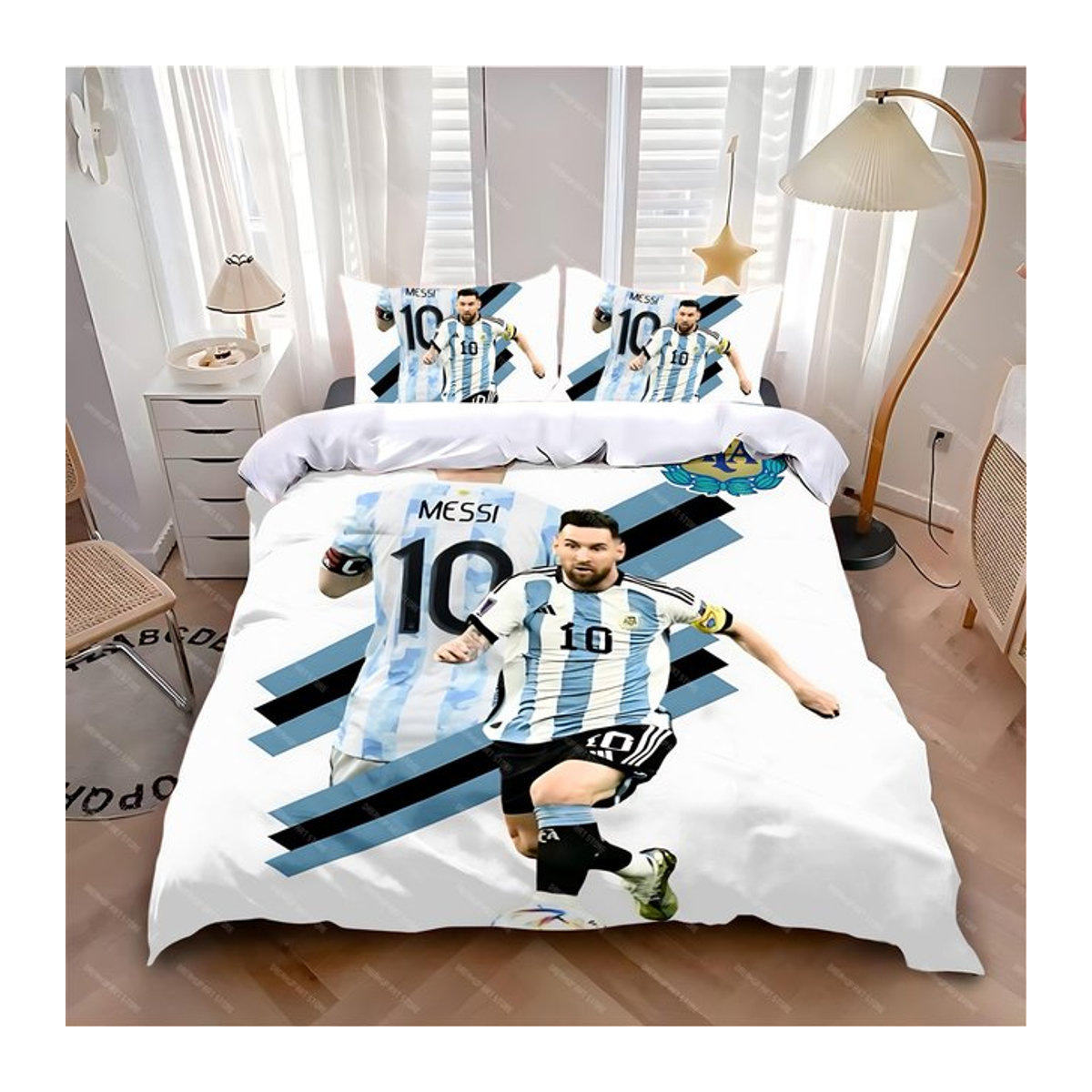 Bettwäscheset mit Bettbezug und Kissenbezug für Kinder und Erwachsene, Design Lionel und Messi, US King Größe, B: 264 cm x L: 228 cm - Bild 1