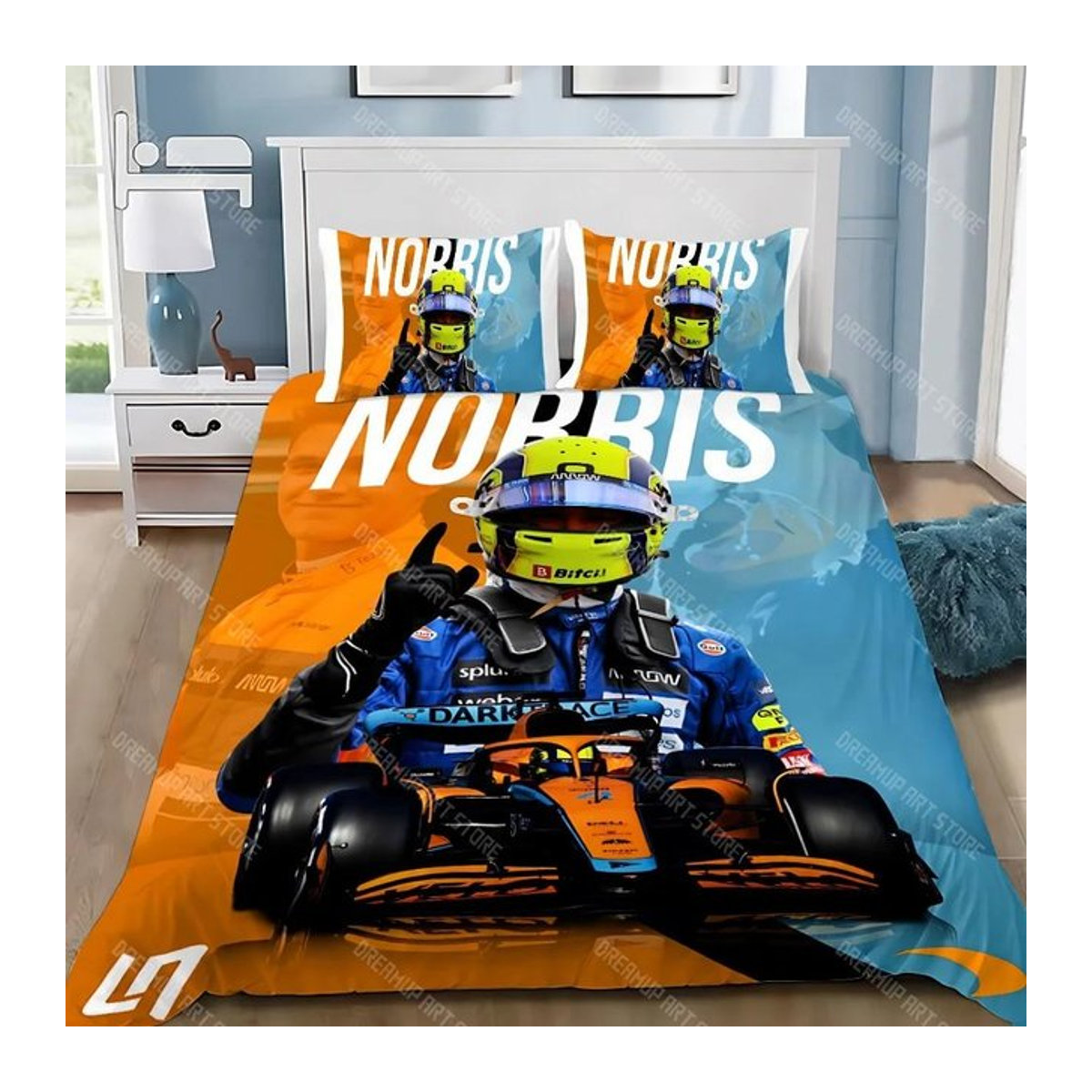 Bettwäscheset mit Bettbezug und Kissenbezug Lando Norris F1 Design für Kinder und Erwachsene, Größe: 260 x 220 cm - Bild 1