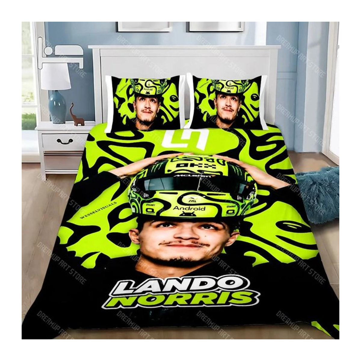 Bettwäscheset mit Bettbezug und Kissenbezug Lando Norris F1 Design für Kinder und Erwachsene, Single, B/H: 90 x 200 cm - Bild 1
