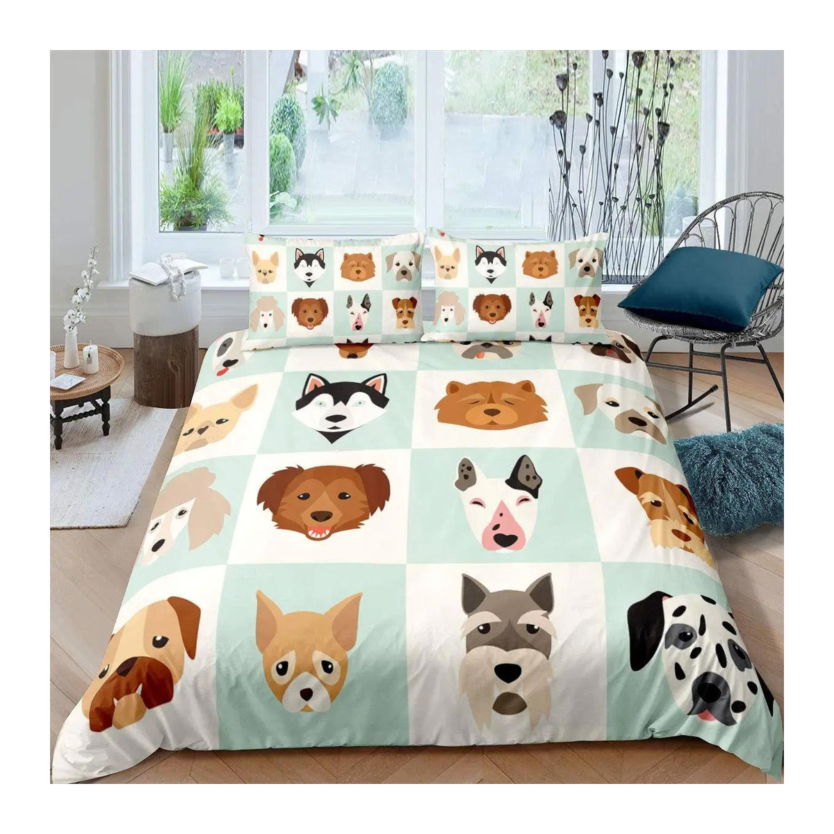 Bettwäscheset mit Cartoon-Dackel Motiv, 3-teiliges Polyester-Bettbezug-Set für EU Single, Multicolor, B/H: 135 x 200 cm - Bild 1