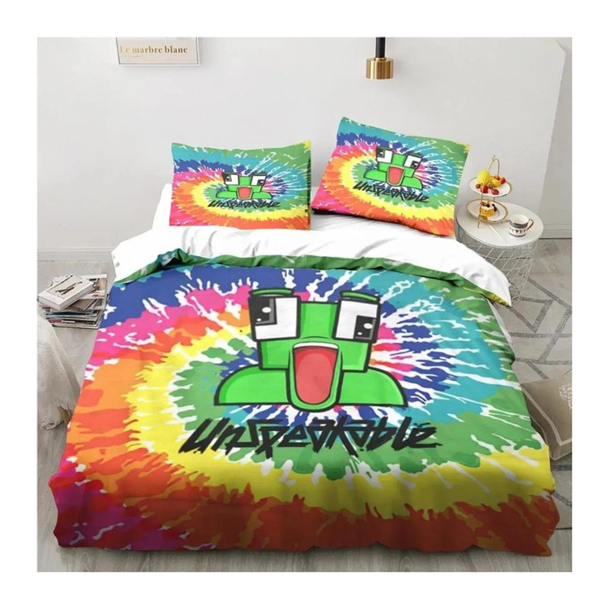 Bettwäscheset mit Cartoon-Design in Multicolor, weiche Steppdecke und Kissenbezug mit Reißverschluss, US Twin, B/T/H: 173 x 218 cm - Bild 1