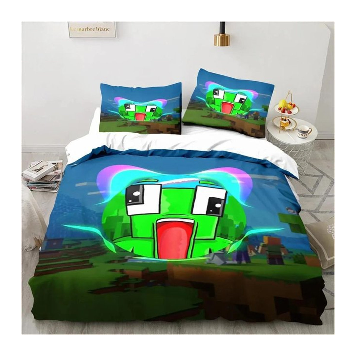 Bettwäscheset mit Cartoon-Design und Reißverschluss, weiche Tagesdecke inklusive Bettbezug und Kissenbezug, EU Double, B/T/H: 200 x 200 cm - Bild 1