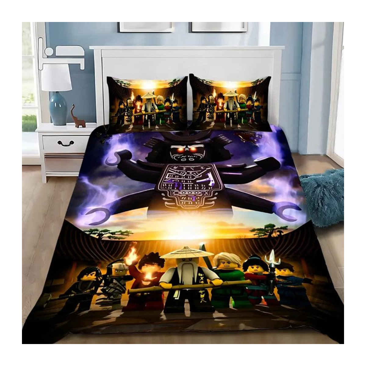 Bettwäscheset mit Cartoon-Motiv für Kinder und Jugendliche, Ninjago Design, inklusive Kissenbezug mit Reißverschluss, Größe: 172 x 218 cm - Bild 1
