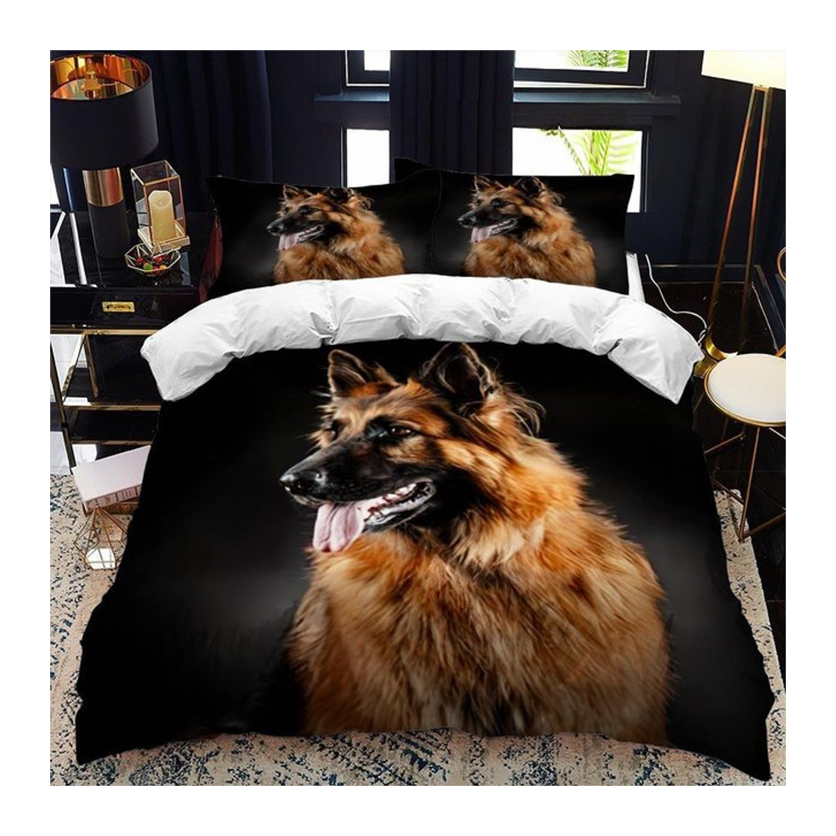 Bettwäscheset mit Deutscher Schäferhund Motiv, 3-teiliges Tierbettwäscheset für Kinder und Erwachsene, B/H: 135 x 200 cm - Bild 1