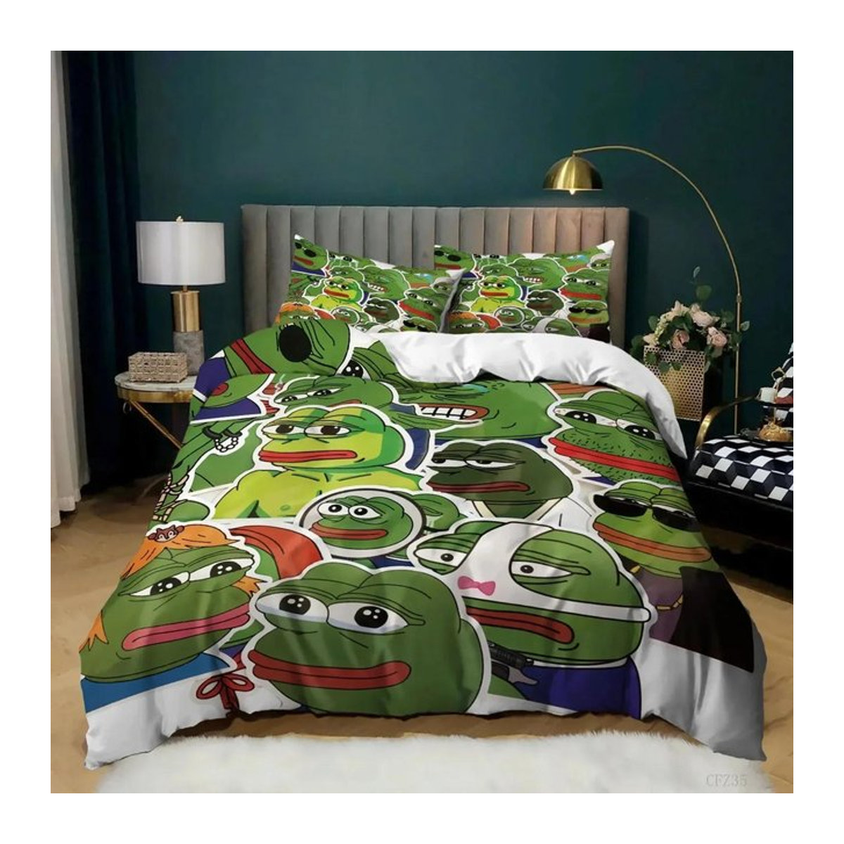 Bettwäscheset mit Frosch-Motiv für Kinder, bestehend aus Bettbezug und Kissenbezug, Breite: 70 cm, Länge: 133 cm - Bild 1