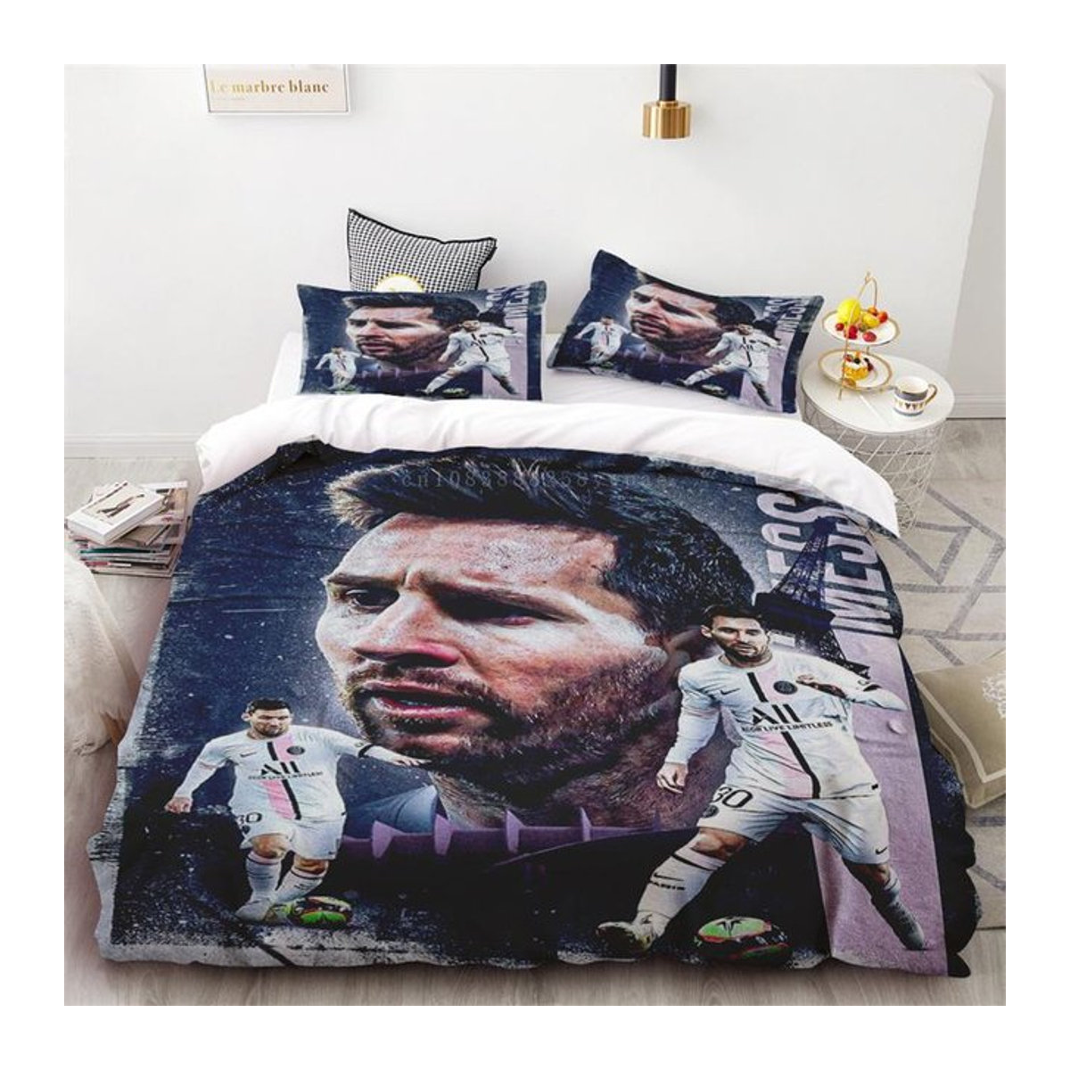 Bettwäscheset mit Fußballstar Messi Aufdruck aus weichem Polyester, 3-teilig, B/B: 260 x 220 cm - Bild 1