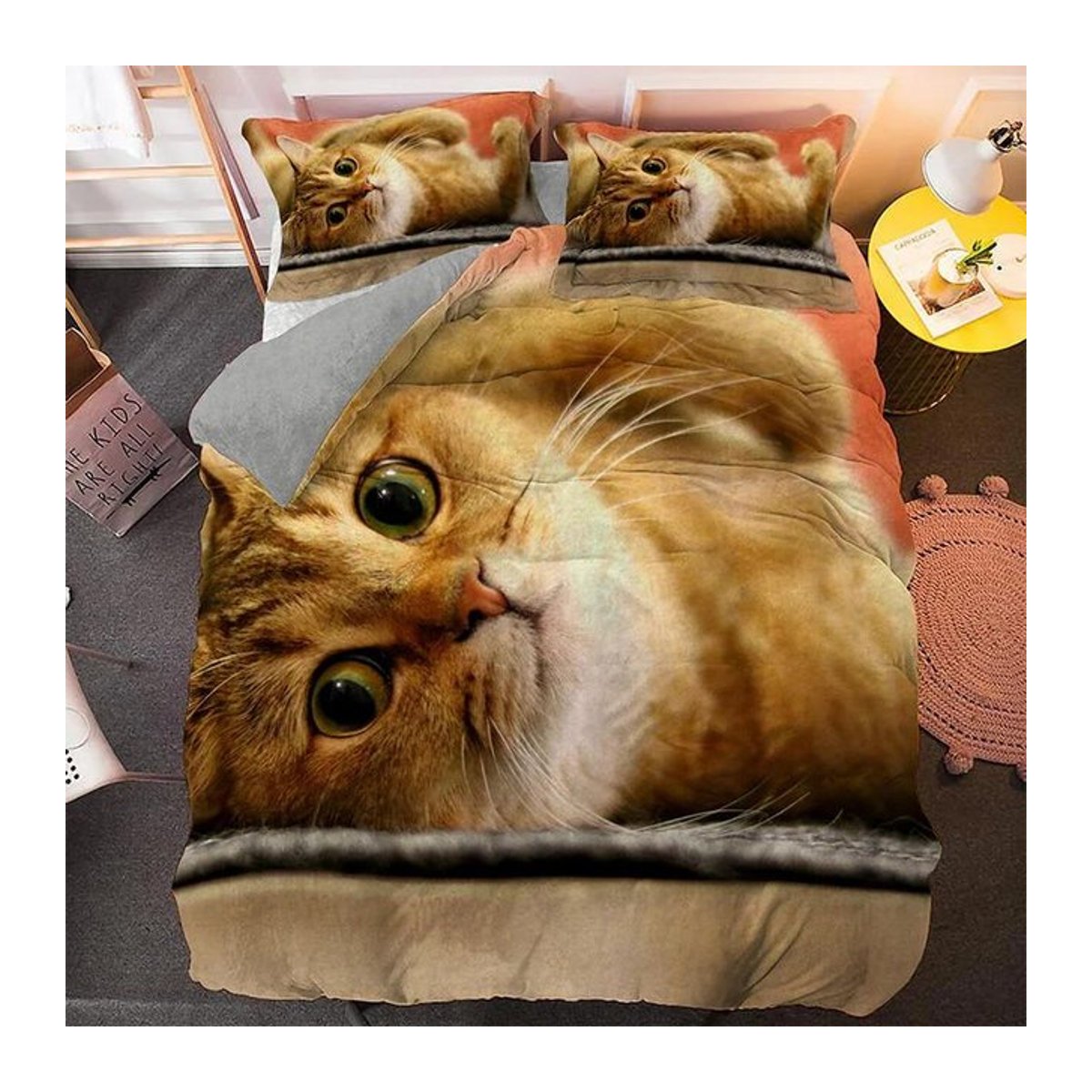 Bettwäscheset mit Katzenmotiv aus Polyester mit Reißverschluss, B/H: 135 x 200 cm - Bild 1